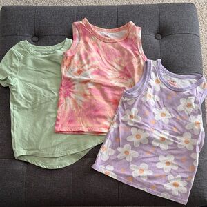 Cat & Jack Green, Pink Tie-Dye, and Purple Daisy Tank Tops